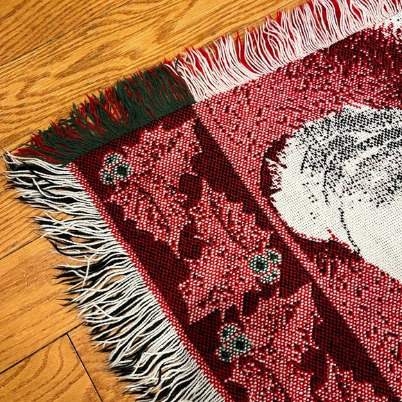 Santa Holiday Christmas Woven Cotton Throw Blanket Tapestry Vintage - Picture 5 of 7